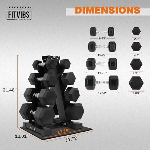 Fitvids Rubber Coated Hex Dumbbell Set with Storage Rack, 100/150/200/550 LB Hand Weight Set with Anti-Slip Grip for Home Gym thumbnail 2