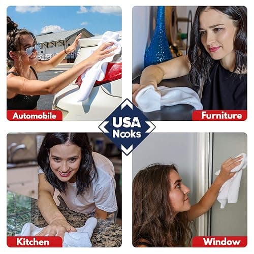 USANOOKS Microfiber Cleaning Cloth - White - 12Pcs (12.5x12.5 inch) High Performance - 1200 Washes, Ultra Absorbent Car Towel Traps Grime & Liquid for Streak-Free Mirror Shine - Car Washing Cloth thumbnail 7