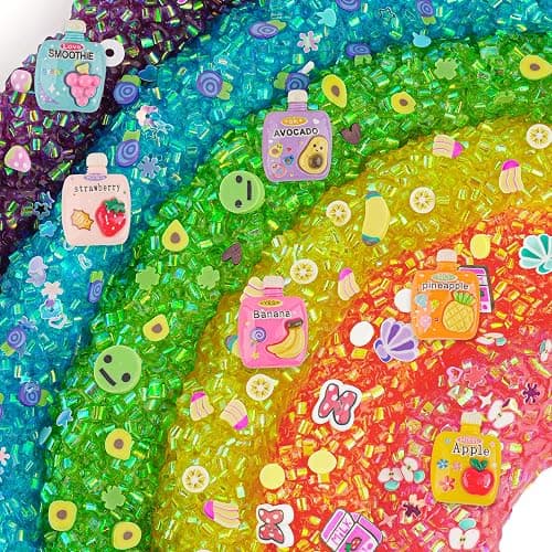 Okaybee 6 Pack Bingsu Crunchy Slime Kit, Rainbow Slime for Kids, with Cute Slime Charms & Add-ins, Slime Party Favors Sensory Toys, Holiday Birthday Easter Hallowmas Christmas Girls Gift & Boys Gift thumbnail 3