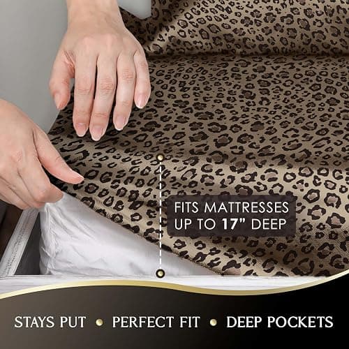 Martex Elegance 4-Piece Satin Sheets Set - Full Size, Leopard Print, Luxury Hotel Quality, Silky Soft & Smooth, Great for Hair & Skin thumbnail 5