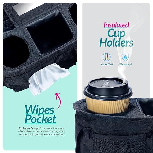 Swanoo Stroller Caddy Organizer With Cup Holder, Non Slip Straps Bag for Phone, Pet Stroller Accessories, Universal Fits Uppababby Vista v2 Wonderfold Wagon, Doona and More thumbnail 6