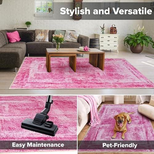 Hudson Comfort 6x8 Area Rug - Faux Cashmere Living Room Rugs - Machine Washable Super Soft 6mm Pile Height Pet-Friendly Carpet with Anti-Slip TPR Backing (Pink) | Super Soft, Machine Washable, Pet-Friendly, Anti-Slip TPR Backing, Rugs, Carpet thumbnail 5