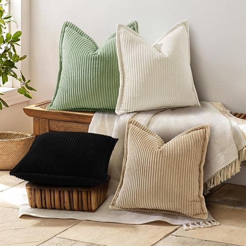 decorUhome Fall Corduroy Black Throw Pillow Covers 24x24 Set of 2 | Euro Sham Couch Decorative Soft Modern Boho Farmhouse Pillow Covers Broadside Striped Pillow Cases for Living Room Bed Sofa thumbnail 6