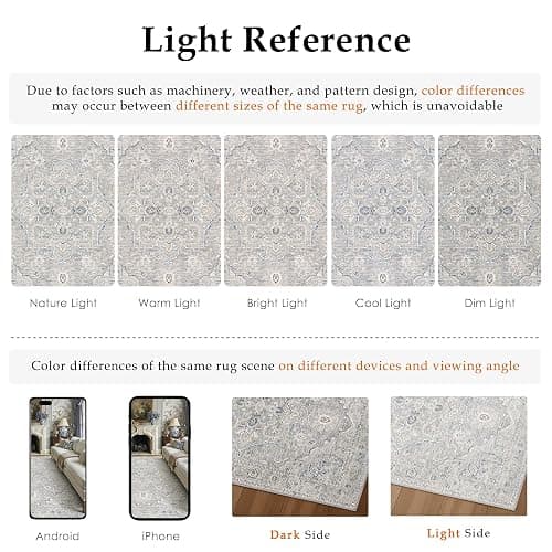 WondRg 8x10 Blue Washable Neutral Area Rug Living Room | Non Slip, Soft Low Pile, Vintage Distressed, for Bedroom Dining Room Office Nursery Indoor Home Decor thumbnail 8