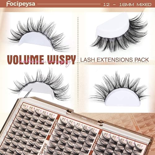 Focipeysa Wispy Lash Clusters Fairy Lashes 12-16mm Eyelashes Clusters Natural Look Lashes Extensions Salon Effect Individual Eyelash Extensions DIY Lash Extension at Home thumbnail 2