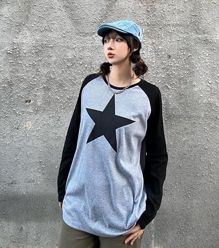 Pooyikoi Y2K Pullover T-Shirts Women Contrast Patchwork Grunge Harajuku Clothes Full Sleeve Preppy Long Sweats Tops thumbnail 2
