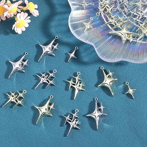 COGCHARGER Gold & Silver Star Charms for Jewelry Making, 30Pcs | Cute Charms, Alloy Pendants, Metal Jewelry Findings, DIY Craft Supplies for Necklaces, Bracelets, Earrings and Keychains thumbnail 5