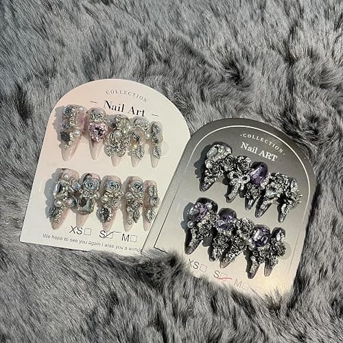 2Packs (20Pcs) Press on Nails Random 30mm Long Manicure Charms Nails Art Nail Kit for Women Party Holiday Photo Wedding Size L thumbnail 5
