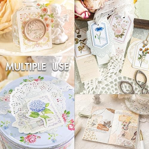 OKUPAN Vintage Floral Scrapbook Paper & Journaling Stickers (400pcs) Assorted Set - 4 Pack Junk Journal Supplies for Bullet Journaling, Retro Crafts, Planner, Mixed Media, Collage Card Album thumbnail 4