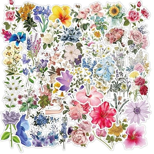 50 Pcs Stickers Aesthetic Waterproof Vinyl Sticker Packs scrapbook autocollant for Kindle Trunk Laptop Water Bottle Hard Hat Skateboard Adults Kids Teens Girls Boys flower - Image 1