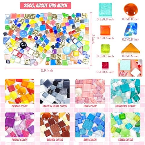LATIIZ Glass Mosaic Tiles Crafts: 150 Pieces Pre-Cut Waterproof Crystal for Decor Outdoor Home & Garden - DIY Stepping Stones Coaster for Mom & Family Bonding Activities - Random iridescent thumbnail 5
