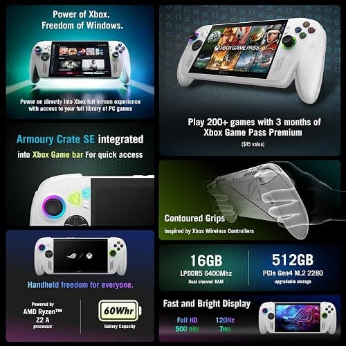 ASUS ROG Xbox Ally – 7” 1080p 120Hz Touchscreen Gaming Handheld, 3-month Xbox Game Pass Premium included, AMD Ryzen Z2 A, 16GB RAM, 512GB SSD, White thumbnail 2