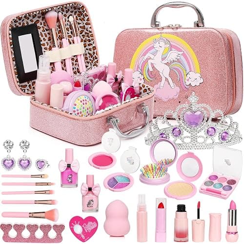 DCMAMA Washable Non-Toxic Kids Makeup Kit for Girls- Real Makeup Sets for Girl 5-8,Princess Toys Cosmetics Set with Mirror,Perfect for 3 4 5 6 7 8 Year Old Girls Birthday - Image 1