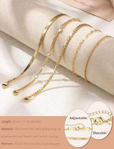 5Pcs Gold Bracelets, 18K Gold plated OPTION 3  GOLD thumbnail 2