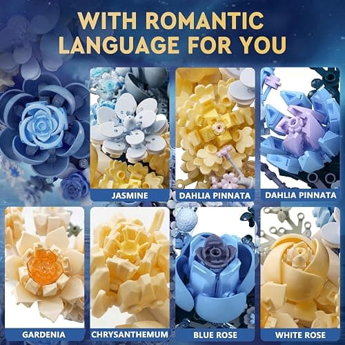 Loyratche Blue Moon Flower Building Set, Botanicals Wall Art Decor | Botanical Collection Artificial Flowers Building Block Kit Compatible with Lego for Adults Home Décor Wall Art Decoration thumbnail 4