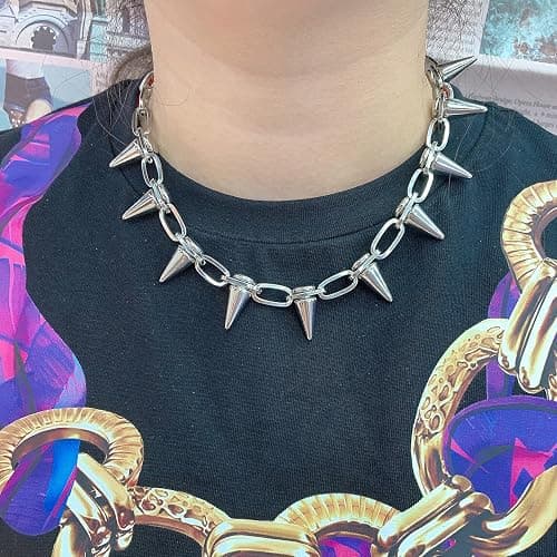 Spike Necklace Spike Choker Rivet Goth Necklaces Chokers with Spikes and Chain Streetwear Vintage Punk Necklace for Women Men thumbnail 2