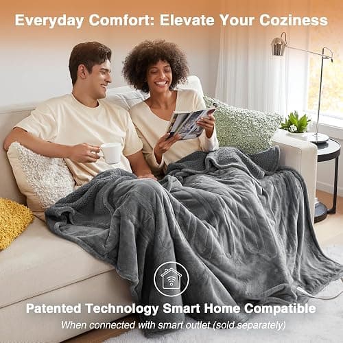 Beautyrest Heated Blanket, Electric Blanket, Soft, Warm, Reversible Plush - Sherpa Heating Blanket with 20 Heat Settings, 1-10 hrs Timer Auto Shut Off, Machine Washable, Full (84 inx80 in), Grey thumbnail 5