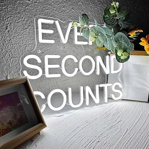 SECOND COUNTS Neon Sign, Motivational LED Wall Decor for Kitchen Home Office Gym, Dimmable White Aesthetic Glow Sign, Unique Gift for Chefs Entrepreneurs Athletes, USB Powered 13.38 x 10.07 inches thumbnail 2