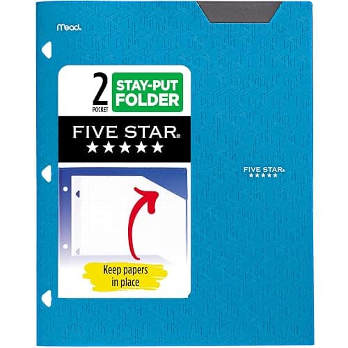 Five Star 2-Pocket Folder, Plastic Folder with Stay-Put Tabs, Fits 3-Ring Binder, Holds 8-1/2" x 11" Paper, Tidewater Blue (333420H-ECM) - Image 1