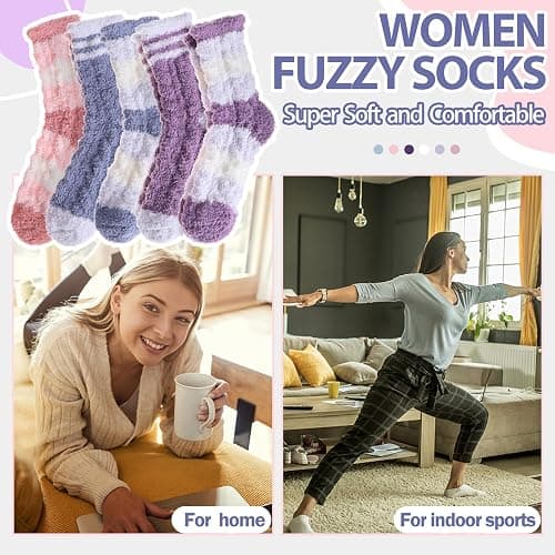 ANTSANG Womens Fuzzy Socks Slipper Winter Fluffy Comfy Cozy Socks Cabin Warm Home Socks thumbnail 6