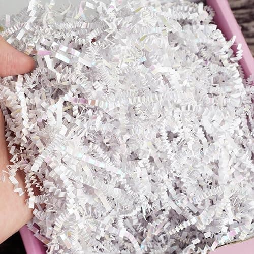 Uptotop 8oz Crinkle Cut Paper Shred Filler for Gift Wrapping, Gift Basket Filling, Perfect for Birthday, Christmas, Thanksgiving, Halloween, Easter, Valentine's Day, Mother's Day, Father's Day, Wedding & Holiday Decor, Diamond White thumbnail 4