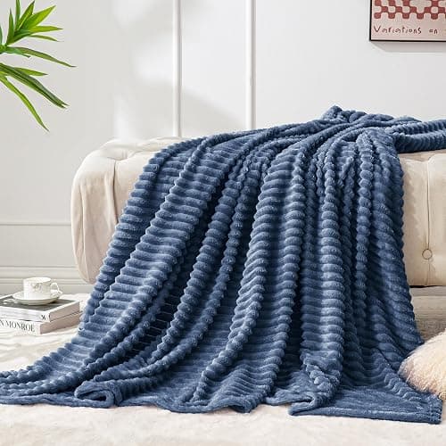 BEDELITE Fleece Throw Blanket for Couch – 3D Ribbed Jacquard Soft and Warm Decorative Fuzzy Blanket – Cozy, Fluffy, Plush Lightweight Navy Blue Throw Blankets for Bed, Sofa, 50x60 inches - Navy - Throw(50"x60") - Image 1
