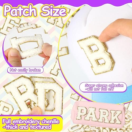 Self-Adhesive Chenille Letters Patches: 26PCS White Letter Patches Stickers Varsity Letter Patches Stick on Backpacks Hats Repair Preppy Patch thumbnail 3