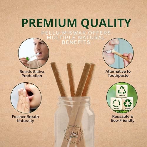 Rawaha 2 Pcs Miswak Sticks - Vacuum Sealed Natural Chewing Miswak Sticks for Teeth - Natural Flavored Toothbrush for Teeth Whitening, Oral Health, and Fresh Breath || Pack of 2 thumbnail 2