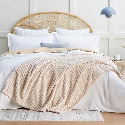 EXQ Home Fleece Throw Blanket for Couch or Bed - 3D Imitation Turtle Shell Jacquard Decorative Blankets - Cozy Soft Lightweight Fuzzy Flannel Blanket Suitable for All Seasons(50"×60",Beige) thumbnail 3