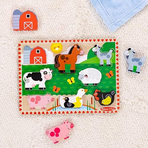 Melissa & Doug Farm Wooden Chunky Puzzle (8 pcs) - FSC Certified | 8 Chunky Wooden Pieces, Stand-Up Farm Animals and Barn, Motor Skill Building Puzzle Play, Toddler Toys for Kids, Ages 2+ thumbnail 9