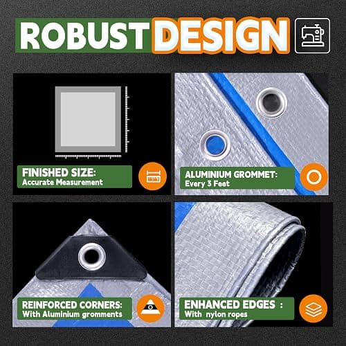 RAINDEWAY Tarps 8x10 Feet, 5.5 Mil - Multipurpose Waterproof Poly Tarp Cover with Metal Grommets and Reinforced Edges, Silver/Blue Tarp thumbnail 5
