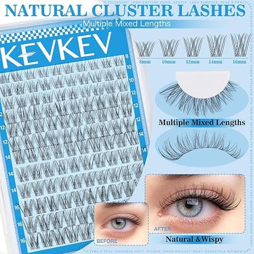 Wispy Lash Clusters Kit Venus Invisible Thin Band Natural Eyelash Clusters 8-16mm Lash Extension Kit Mix Length Clear Band Natural Look Cluster Eyelash Extensions With Lash Bond DIY Lash At Home thumbnail 6