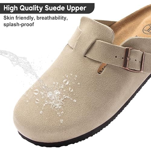 Brelzo Calvior Women's Suede Clogs Men's Slip-On Mules Non-Slip Potato Shoes Arch Support Sandals with Adjustable Buckle for Indoor & Outdoor Use thumbnail 4