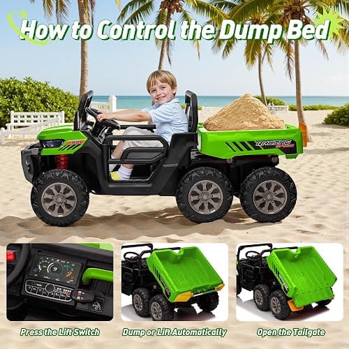 24V Ride On Dump Truck Car for Big Kids 2 Seater XL, 4WD 6-Wheels Battery Powered Ride On Toy with Remote Control, 800W Powerful Motors, Dump Bed & Shovel, Electric UTV for Boys Girls thumbnail 5