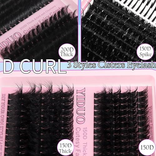 YIDUO 575Pcs Lashes Clusters Kit with Glue and Removers, D Curl Volume 150D+200D Thick+Spiky Lashes Extension, 12-21mm Thick Extension Eyelashes DIY Individual False Eyelash Kit DIY at Home Easily thumbnail 3