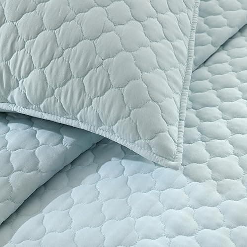 HORIMOTE HOME Quilt Twin Size Aqua Blue, Lightweight Quilt for Summer Ultra-Soft Microfiber Modern Style Quilted Clouds Pattern Bedspread Quit Set 2 Pieces (1 Quilt and 1 Pillow Sham) thumbnail 4