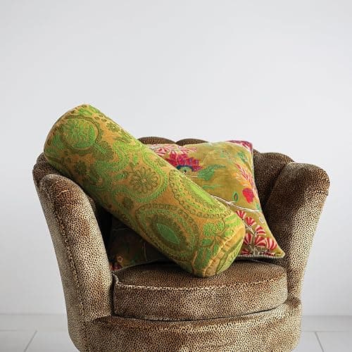 Creative Co-Op Cotton Blend Velvet Printed Pillow with Flowers and Mini Pom Pom Trim, Multicolor thumbnail 2