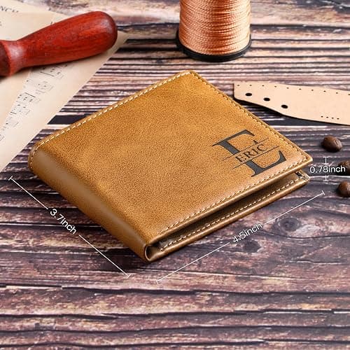 IUZOE Personalized Leather Wallet for Men, Custom Wallet Engraved Name Initial Monogram Text HandWriting thumbnail 2