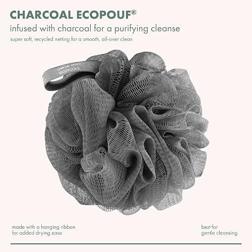 EcoTools Charcoal EcoPouf, Loofah Sponge for Bath & Shower, Infused Pouf, Recycled Netting, Exfoliation Removes Dead Skin, Eco-Friendly Bath Accessory, Cruelty-Free, Color May Vary, 1 Count (60g) - 1 Count (Pack of 1) - Charcoal Infused Sponges thumbnail 2