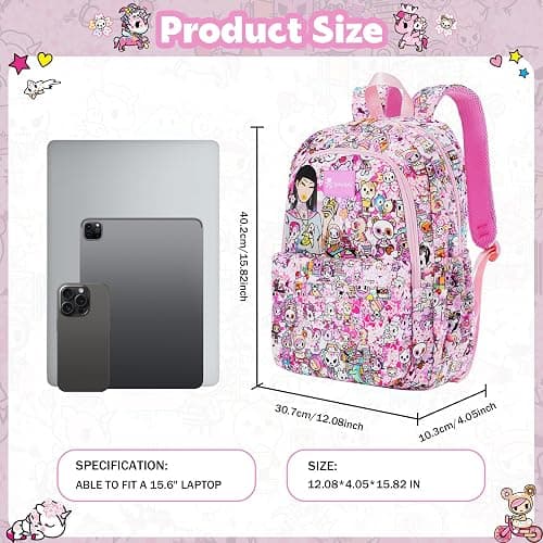 Tokidoki Unicorno Backpack Daily Shoulder Bag Large Capacity Portable Travel Backpack Casual Daypack Cartoon Travel Bag (Hanami Picnic) thumbnail 3