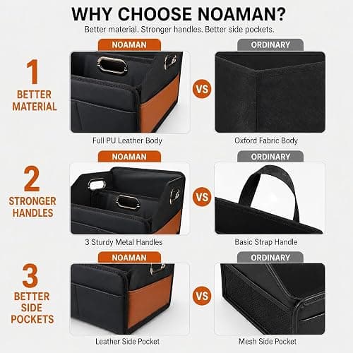 Noaman Leather Car Storage Organizer Back Front Seat Car Organizer Black | Upgraded car organizers and storage for passenger seat or floor 6 slots 3 metal handles.Backseat car organizer keeps car tidy thumbnail 6