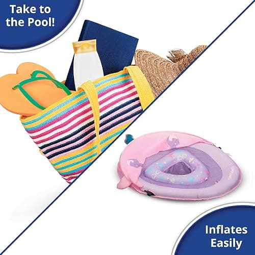 SwimSchool Infant Baby Pool Floats, Free Swimming, Super Buoyant – Ages 6-24 Months – Multiple Colors/Styles – Adjustable Canopies and Seats, Splash & Play Baby Floaties - Pink Baby Float w/5 Toy Console thumbnail 6