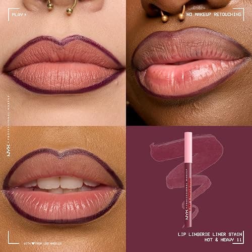 NYX PROFESSIONAL MAKEUP Lip Lingerie Liner Stain, Seamless Make Up with All-Day Color, Waterproof Lip Stain Finish - Hot N' Heavy (Black Currant) thumbnail 3