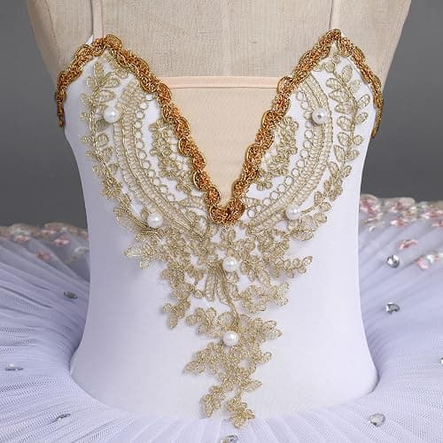 IBAKOM Girls Ballet Dance Dress Swan Lake Sling Strap Lace Pearl Embroidery Camisole Gymnastic Leotard Tutu Costume Figure Skating Dancewear Ballerina Outfit thumbnail 6