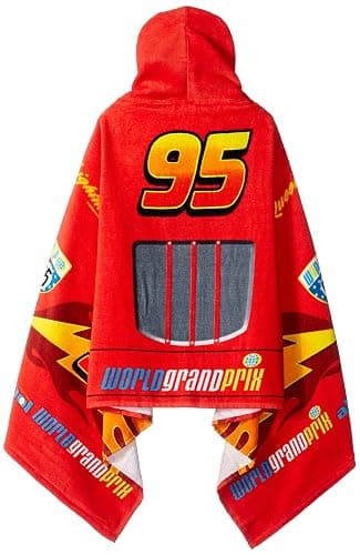 Jay Franco Kids Hooded Towel – 22" x 51" Super Soft Bath Wrap with 3D Hood, Classic Characters, Beach, Pool & Travel, Official Licensed, Red - Cars thumbnail 3