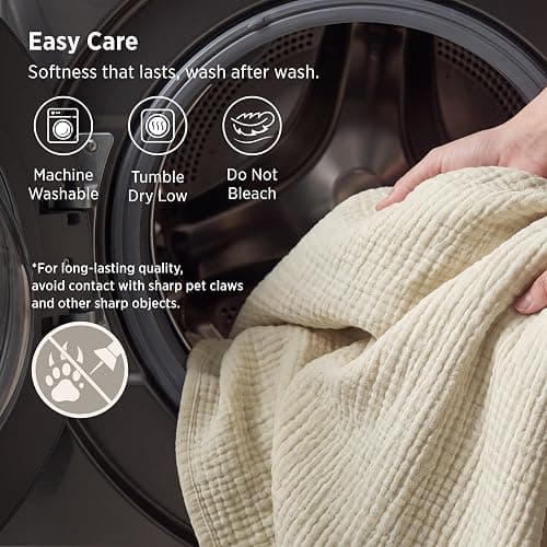Bedsure 100% Cotton Muslin Blankets for Adults Large Throw 50x70 Inches - 4-Layer Breathable and Lightweight, Soft Boho Gauze Muslin Cotton Blanket for Couch Decor Travel Summer, Linen Beige thumbnail 7