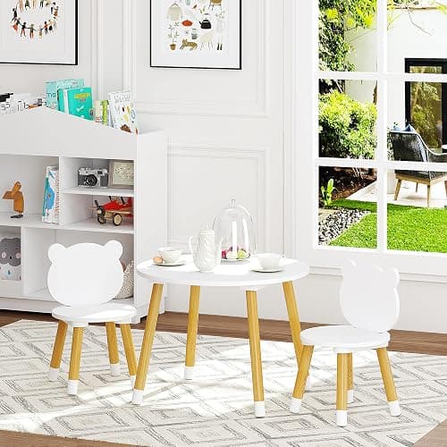 UTEX Kids Wood Table and Chair Set, Kids Play Table with 2 Chairs,3 Pieces Wood Round Table for Toddlers, Girls, Boys,White thumbnail 3
