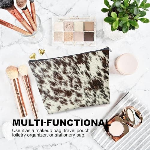MVLJG Cow Print Makeup Cosmetic Bag for Women, Cow Print Gifts for Women, Animal Print Aesthetic Canvas Zipper Pouch for Purse Travel Toiletry Organizer Bag thumbnail 4