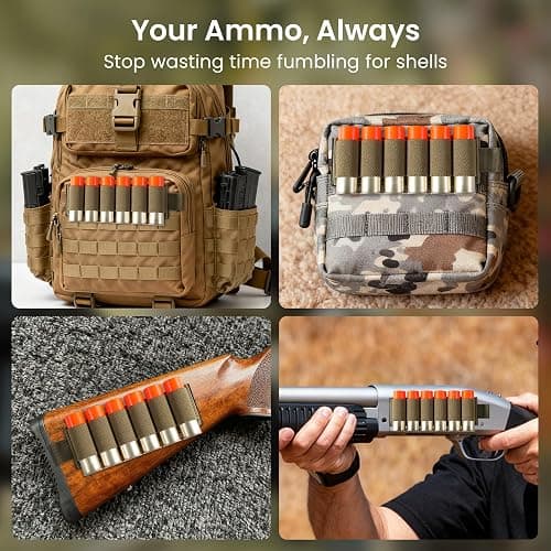 NYEONHRT 6 Round Shotgun Shell Holder 4 Pack, 12/20 Gauge Buttstock Shell Pouch, Hook and Loop Side Saddle Ammo Carrier Card with Adhesive Back Sticker, Shotgun Accessories for Hunting thumbnail 6