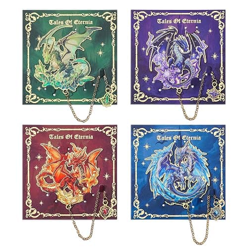 Fantasy Fourth Wings Dragon Bookmarks -4 Designs: Fire Red,Ice Blue,Thunder Purple,Forest Green-Unique Cool Metal Book Marks for Men Women, Inspirational Gift for Kid, Readers, Book Lovers, Collectors thumbnail 4